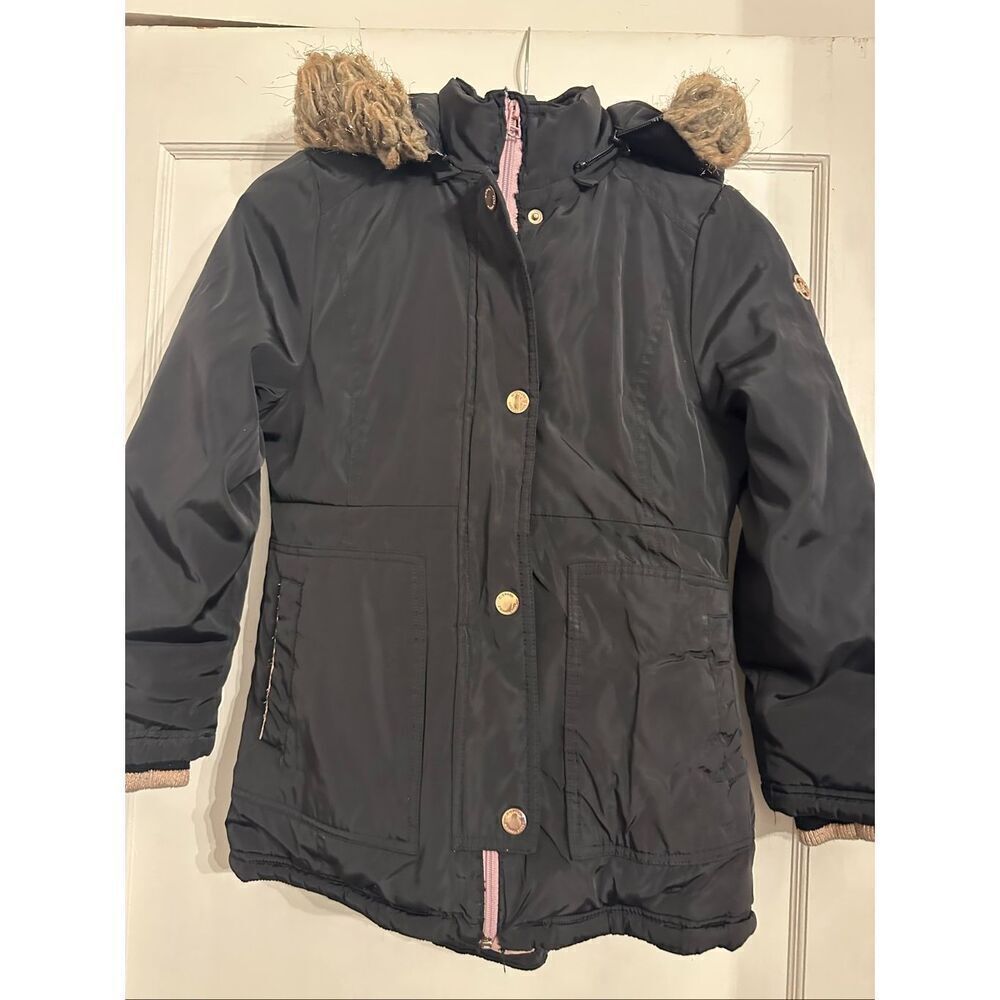 MICHAEL KORS Faux Fur detachable Hood Black pink Puffer Jacket Girls size 7 - 8